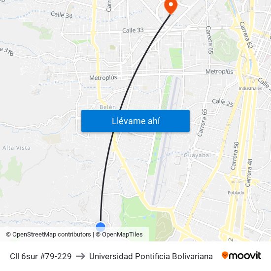 Cll 6sur  #79-229 to Universidad Pontificia Bolivariana map