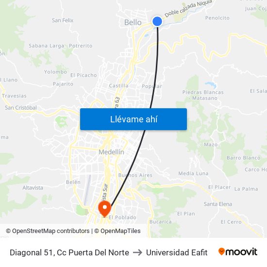 Diagonal 51, Cc Puerta Del Norte to Universidad Eafit map