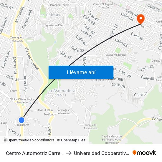 Centro Automotriz Carrera 43a, 25a-34 to Universidad Cooperativa De Colombia map