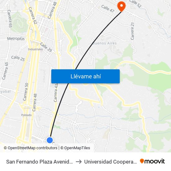 San Fernando Plaza Avenida El Poblado, 19-167 to Universidad Cooperativa De Colombia map