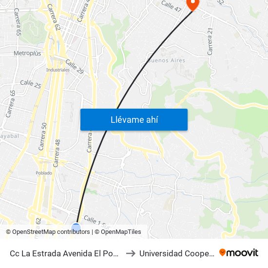 Cc La Estrada Avenida El Poblado, 1a Sur181-1a Sur215 to Universidad Cooperativa De Colombia map