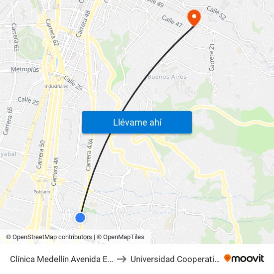 Clínica Medellín Avenida El Poblado, 72-754 to Universidad Cooperativa De Colombia map