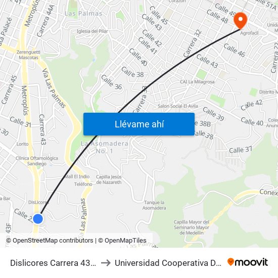 Dislicores Carrera 43a, 25a-34 to Universidad Cooperativa De Colombia map