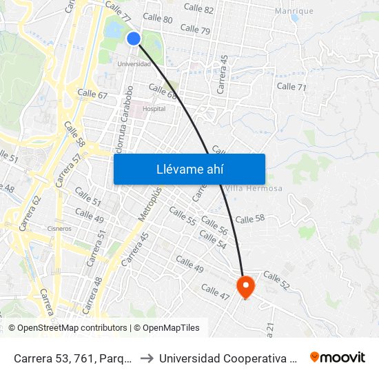 Carrera 53, 761, Parque Explora to Universidad Cooperativa De Colombia map