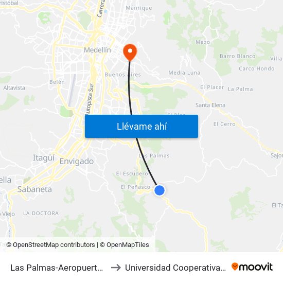 Las Palmas-Aeropuerto-Mall Indiala to Universidad Cooperativa De Colombia map