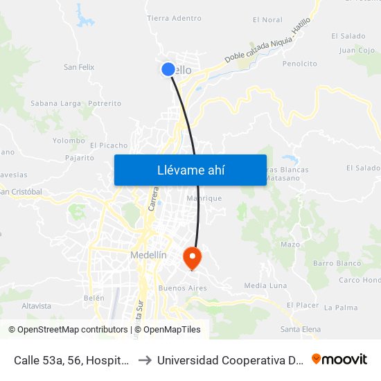 Calle 53a, 56, Hospital Rosalpi to Universidad Cooperativa De Colombia map