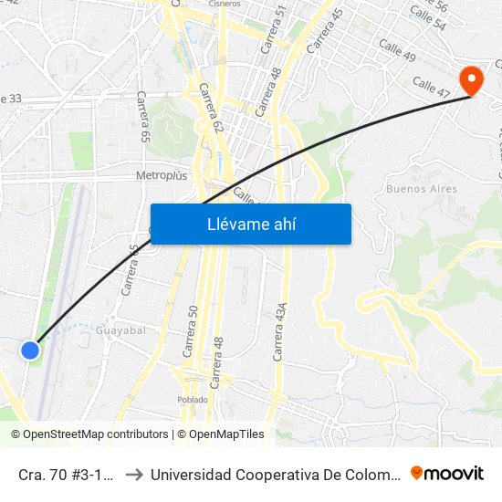 Cra. 70 #3-123 to Universidad Cooperativa De Colombia map