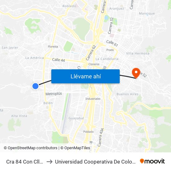 Cra 84 Con Cll 32 to Universidad Cooperativa De Colombia map