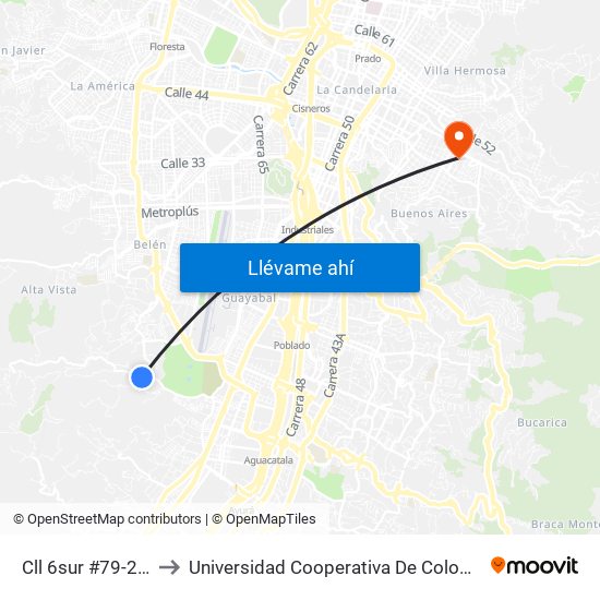 Cll 6sur  #79-229 to Universidad Cooperativa De Colombia map