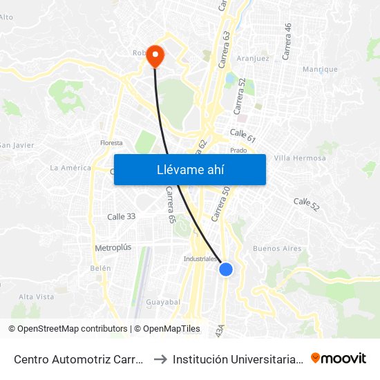 Centro Automotriz Carrera 43a, 25a-34 to Institución Universitaria Pascual Bravo map