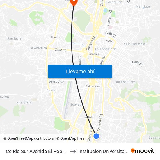 Cc Rio Sur Avenida El Poblado, 6 Sur2-6 Sur128 to Institución Universitaria Pascual Bravo map