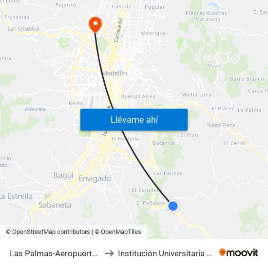 Las Palmas-Aeropuerto-Mall Indiala to Institución Universitaria Pascual Bravo map