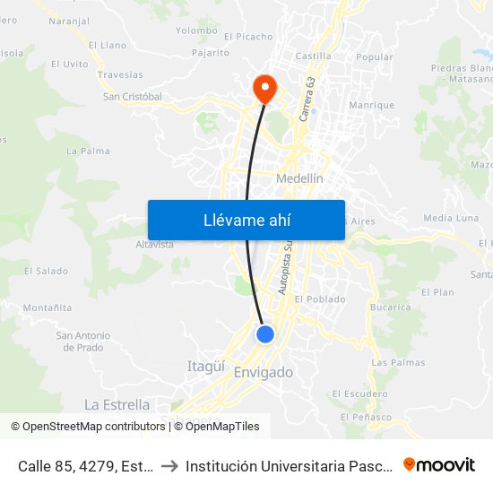 Calle 85, 4279, Est Ayurá to Institución Universitaria Pascual Bravo map