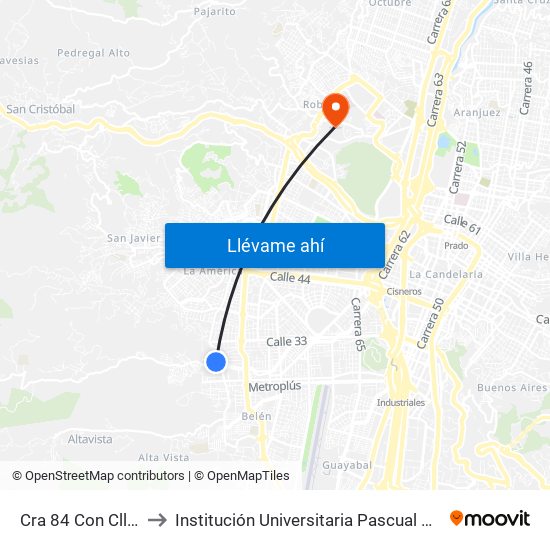 Cra 84 Con Cll 32 to Institución Universitaria Pascual Bravo map