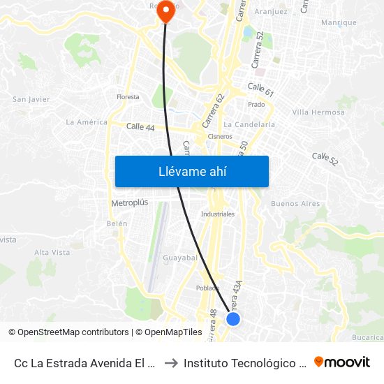 Cc La Estrada Avenida El Poblado, 1 Sur82-1 Sur326 to Instituto Tecnológico Metropolitano Robledo map