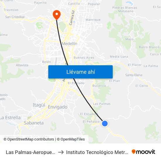 Las Palmas-Aeropuerto-Mall Indiala to Instituto Tecnológico Metropolitano Robledo map