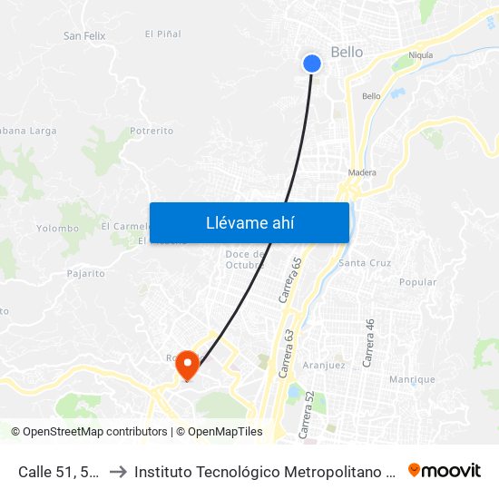Calle 51, 5737 to Instituto Tecnológico Metropolitano Robledo map