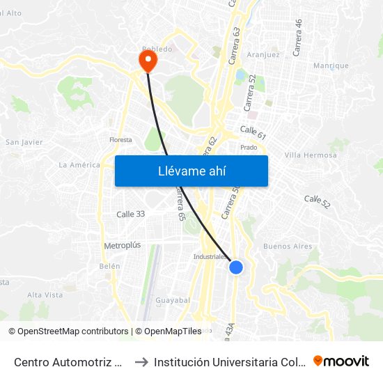 Centro Automotriz Carrera 43a, 25a-34 to Institución Universitaria Colegio Mayor De Antioquia map