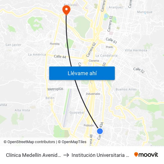 Clínica Medellín Avenida El Poblado, 5a1-5a233 to Institución Universitaria Colegio Mayor De Antioquia map