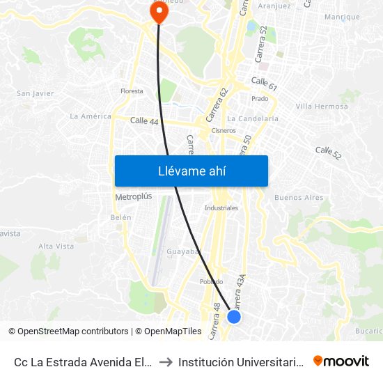 Cc La Estrada Avenida El Poblado, 1a Sur181-1a Sur215 to Institución Universitaria Colegio Mayor De Antioquia map