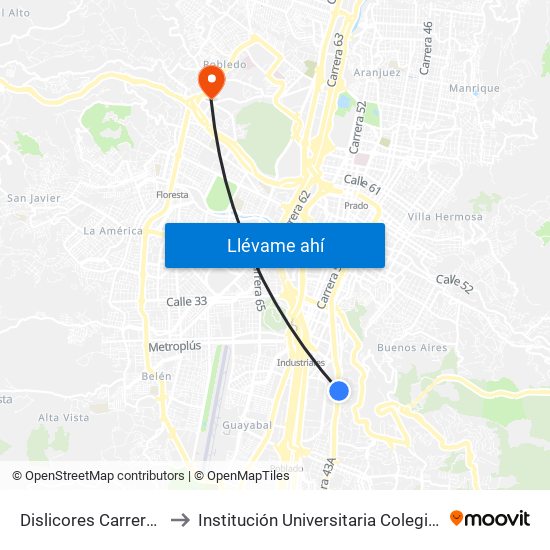 Dislicores Carrera 43a, 25a-34 to Institución Universitaria Colegio Mayor De Antioquia map