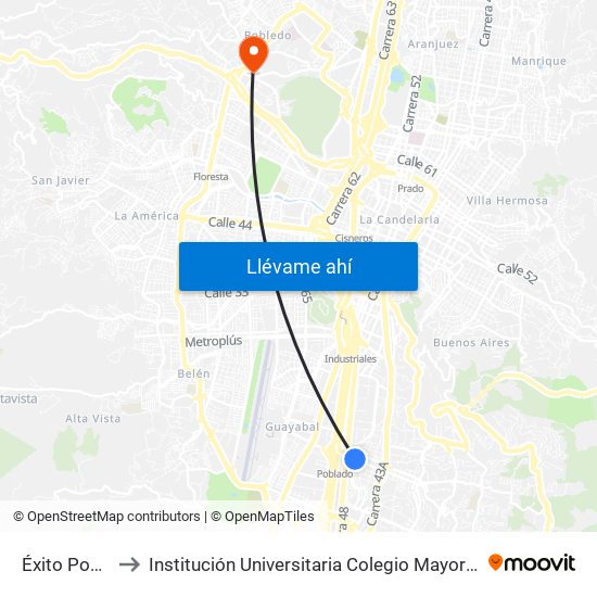 Éxito Poblado to Institución Universitaria Colegio Mayor De Antioquia map
