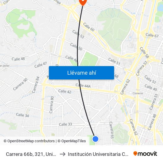 Carrera 66b, 321, Unid. Deportiva De Belén to Institución Universitaria Colegio Mayor De Antioquia map
