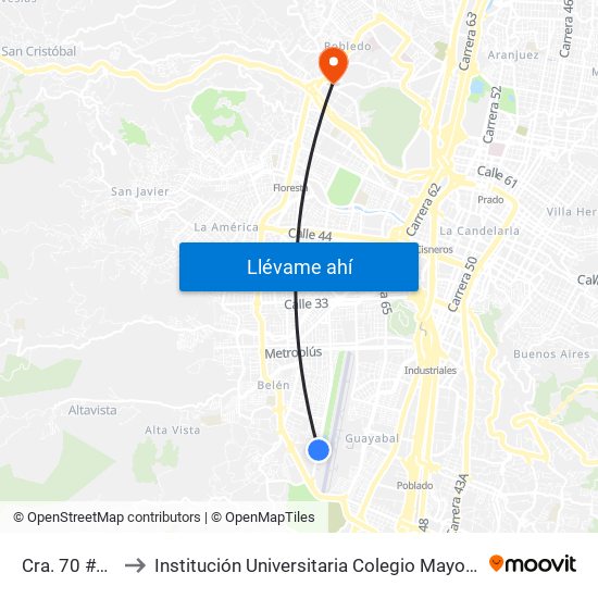 Cra. 70 #3-123 to Institución Universitaria Colegio Mayor De Antioquia map