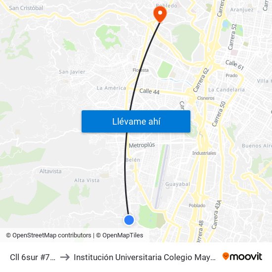 Cll 6sur  #79-229 to Institución Universitaria Colegio Mayor De Antioquia map