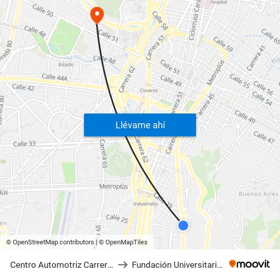 Centro Automotriz Carrera 43a, 25a-34 to Fundación Universitaria Luis Amigó map