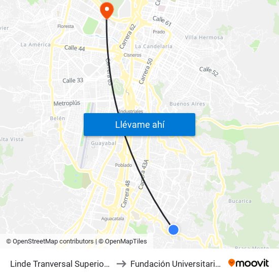 Linde Tranversal Superior - Los Balsos to Fundación Universitaria Luis Amigó map