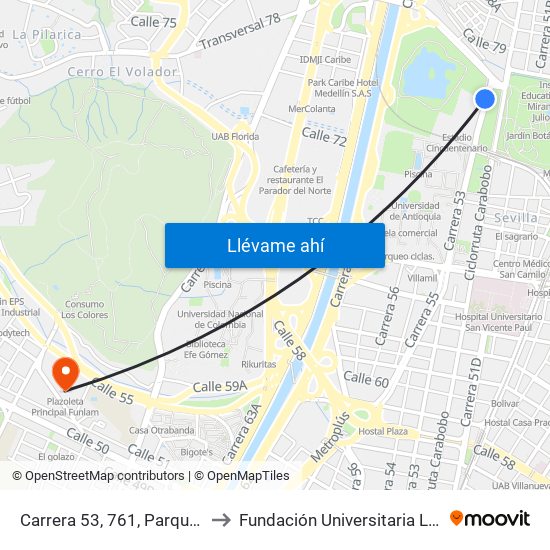 Carrera 53, 761, Parque Explora to Fundación Universitaria Luis Amigó map