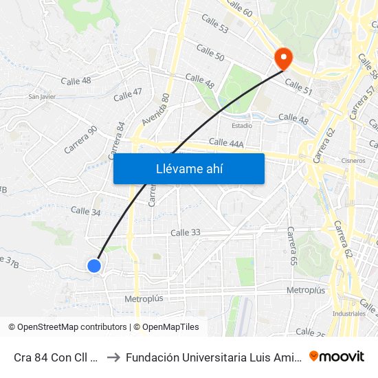 Cra 84 Con Cll 32 to Fundación Universitaria Luis Amigó map
