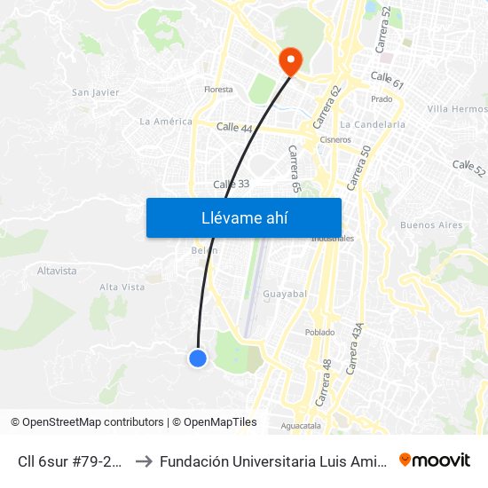 Cll 6sur  #79-229 to Fundación Universitaria Luis Amigó map