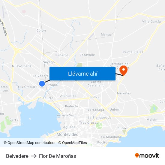 Belvedere to Flor De Maroñas map