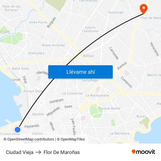 Ciudad Vieja to Flor De Maroñas map