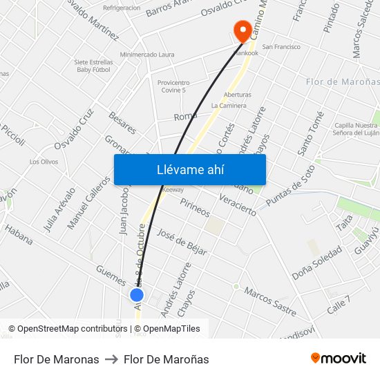 Flor De Maronas to Flor De Maroñas map