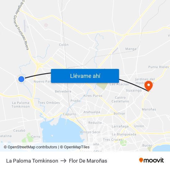 La Paloma Tomkinson to Flor De Maroñas map