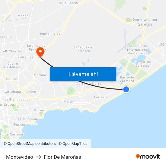 Montevideo to Flor De Maroñas map