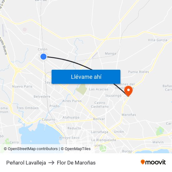 Peñarol Lavalleja to Flor De Maroñas map