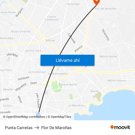 Punta Carretas to Flor De Maroñas map