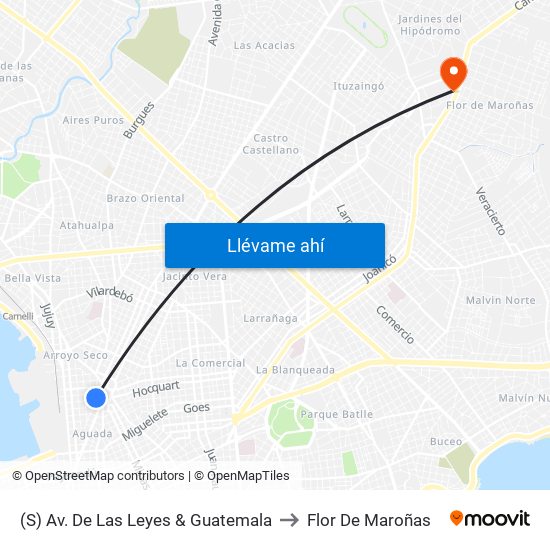 (S) Av. De Las Leyes & Guatemala to Flor De Maroñas map