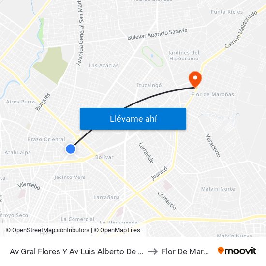 Av Gral Flores Y Av Luis Alberto De Herrera to Flor De Maroñas map