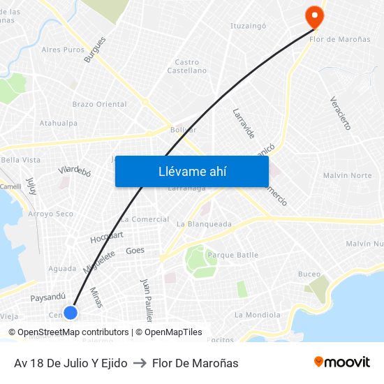 Av 18 De Julio Y Ejido to Flor De Maroñas map