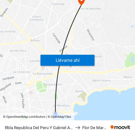 Rbla Republica Del Peru Y Gabriel A Pereira to Flor De Maroñas map