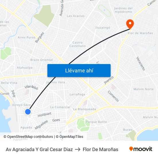 Av Agraciada Y Gral Cesar Diaz to Flor De Maroñas map