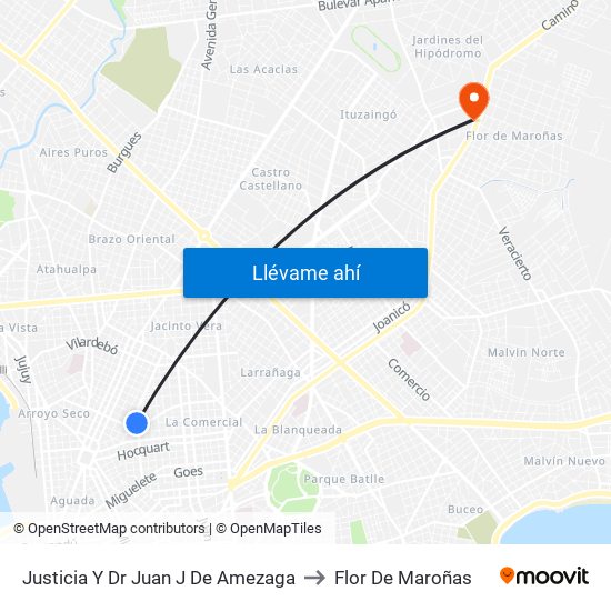 Justicia Y Dr Juan J De Amezaga to Flor De Maroñas map