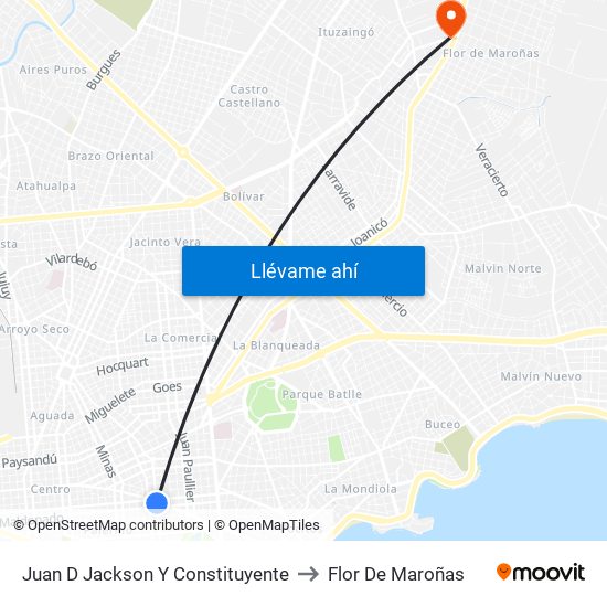 Juan D Jackson Y Constituyente to Flor De Maroñas map