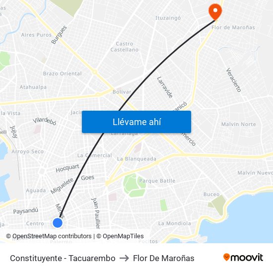Constituyente - Tacuarembo to Flor De Maroñas map