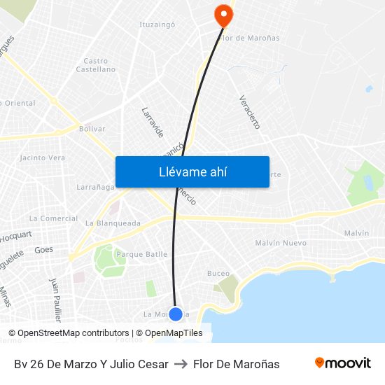 Bv 26 De Marzo Y Julio Cesar to Flor De Maroñas map